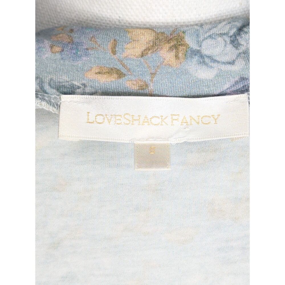 LoveShackFancy Vienna Turtleneck Top Sz S Sky Blue Floral Cottage Shabby Chic - Picture 10 of 13